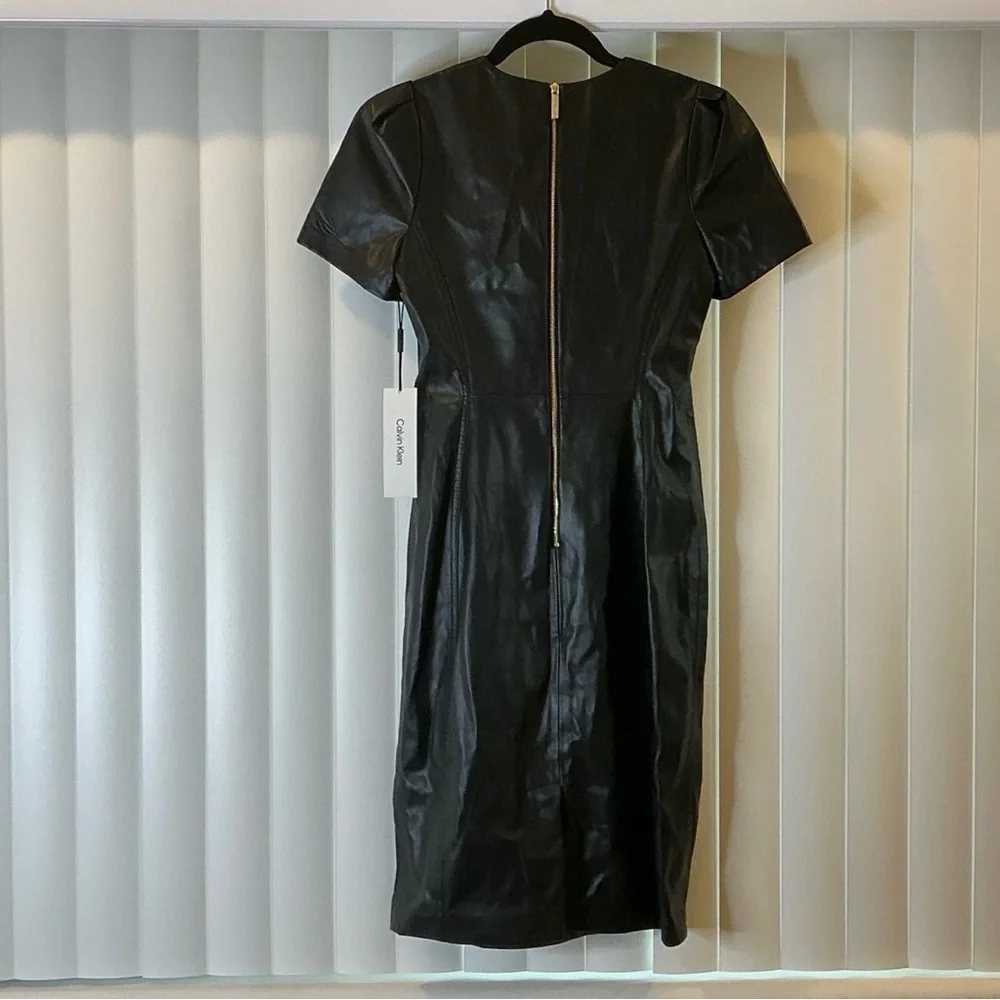 Calvin Klein Petite Faux-Leather Sheath Dress - Picture 6 of 6
